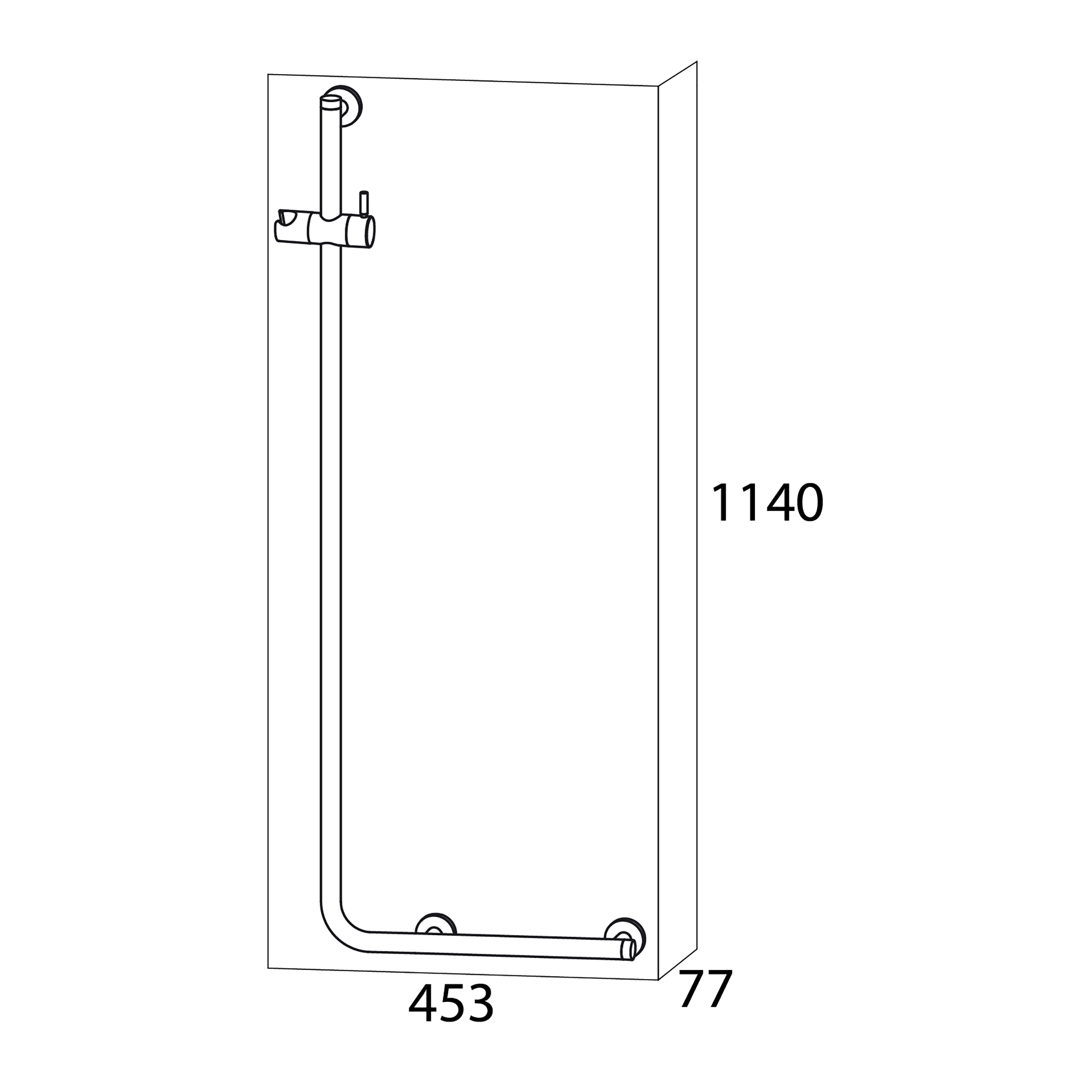 Boston - COMFORT & SAFETY - Shower Riser Rail With Angled 90° Grab Bar (453 x 1140 x 77mm, Stainless Steel, Brushed / Polished) - Image 2