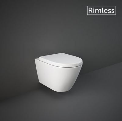 RAK - RESORT - WC Toilet Pan with Hidden Fixations & Seat Option, Rimless (WALL-HUNG, 520 x 360mm)