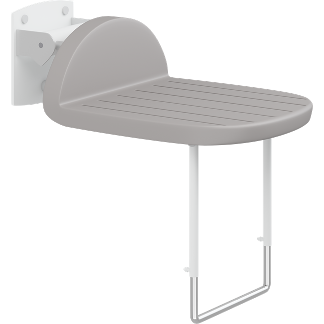 Pressalit - VALUE - Folding Shower Seat with Supporting Leg, Fixed Height (White Frame, Pale Grey Seat)