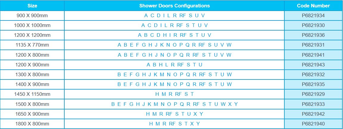 Pemier Shower Deck Size Table