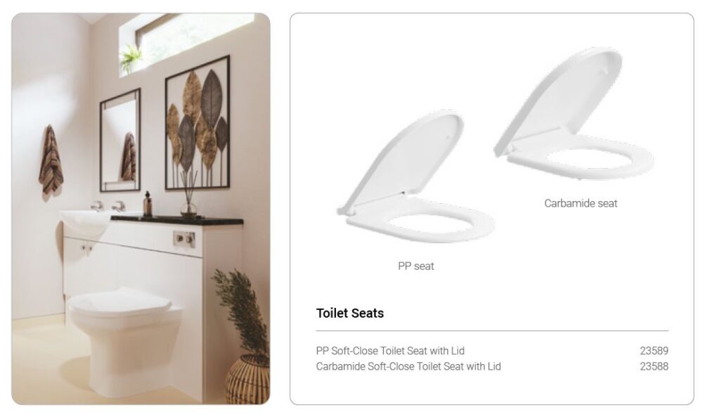 AKW - NAVLIN - PACK: Close Coupled WC Toilet Pan, Seat & Cistern; (Standard / Raised Height, PUSH-BUTTON / LEVER) - Image 6