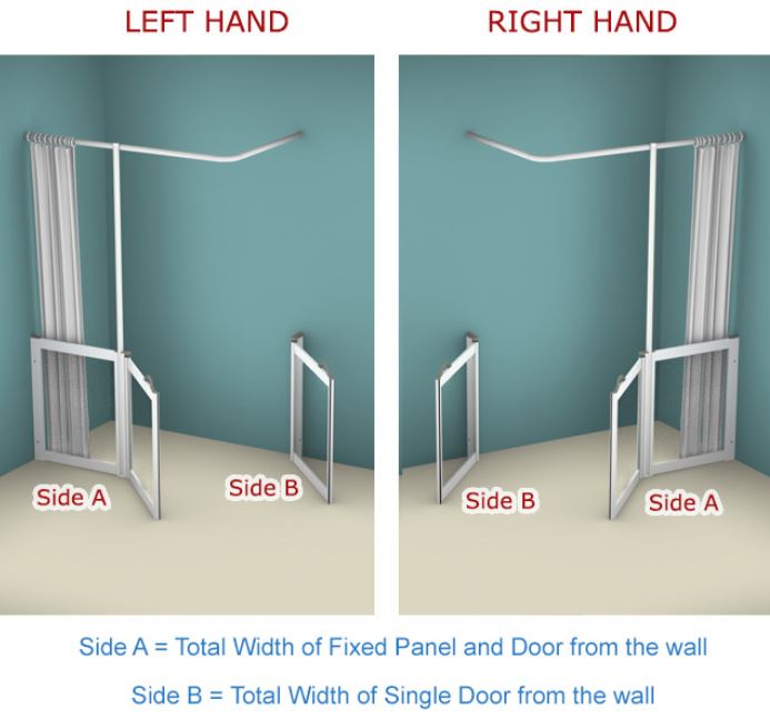 Contour - W11 - Bi-parting Shower Doors (With a Fixed Panel & Vertical, Curtain Rail Support Pole)