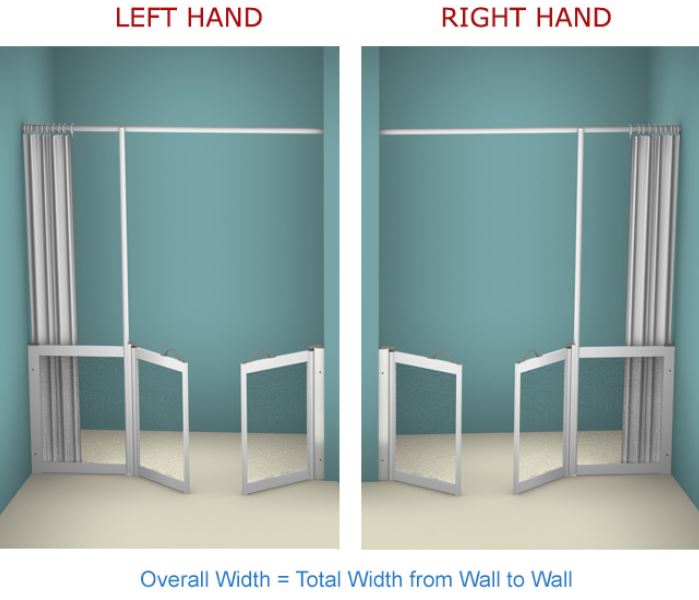 AKW - Contour - WF22 - Bi-parting Shower Doors (Hinging From The Wall & Fixed Panel With a Vertical, Curtain Rail Support Pole) (Email for Quote)