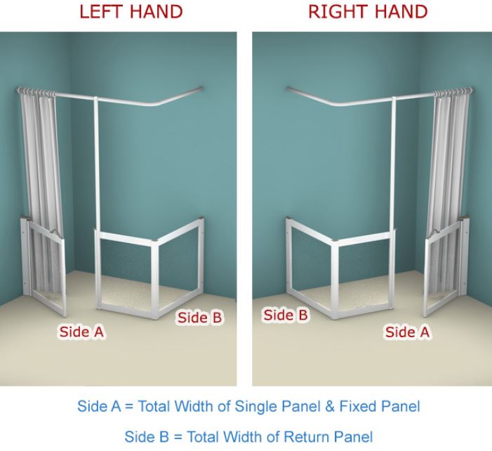 AKW - Contour - WF28 - Single Shower Door (With Fixed Front & Return Panels (Inc. Vertical Curtain Rail Support) (Email for Quote)