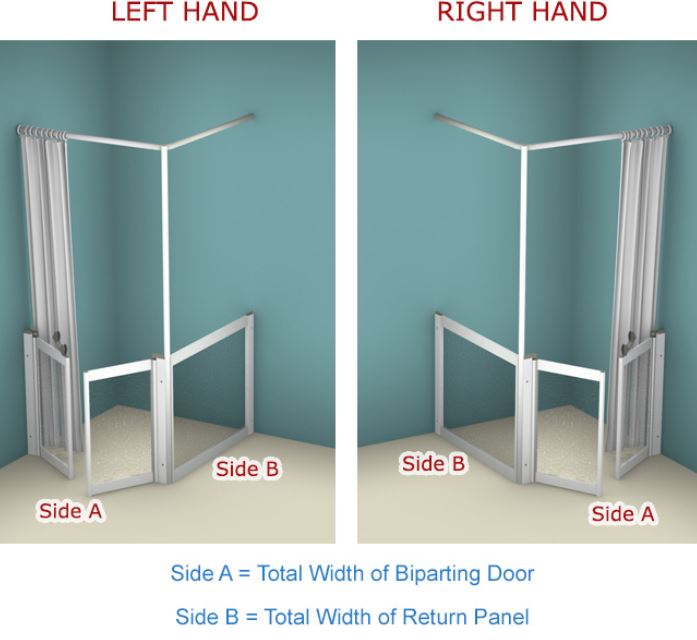 AKW - Contour - WF30 - FRONT ACCESS WITH RETURN PANEL - Bi-parting Shower Doors (With a vertical, curtain rail support pole) (Email for Quote)