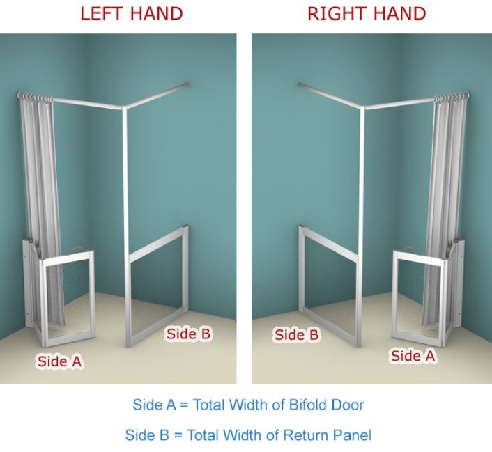 AKW - Contour - WF31 - FRONT ACCESS WITH RETURN PANEL - Bi-folding Shower Door (With a vertical, curtain rail support pole) (Email for Quote)