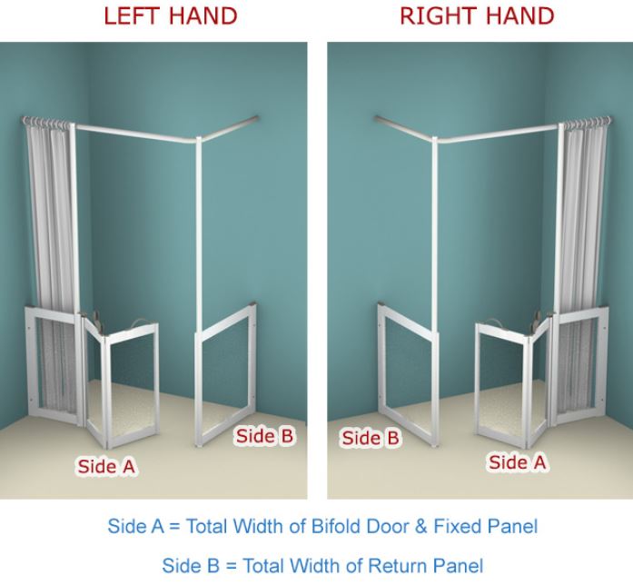 AKW - Contour - WF33 - Bi-Folding Shower Door Hinging From The Fixed panel (With Two Vertical, Curtain Rail Support Poles) (Email for Quote)