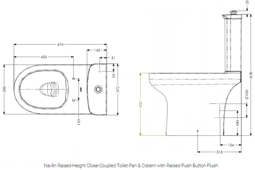 Raised Height + Push Button Flush