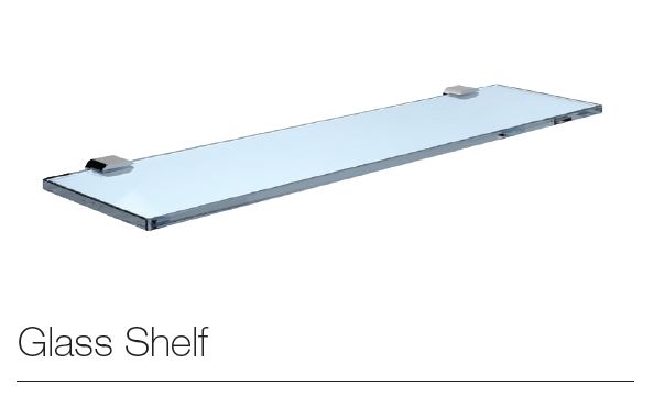 BATHEX - ACCESSORIES - Toughened Glass Shelf, 7.3mm (Chrome Plated Brass Brackets, W600 x D130mm)