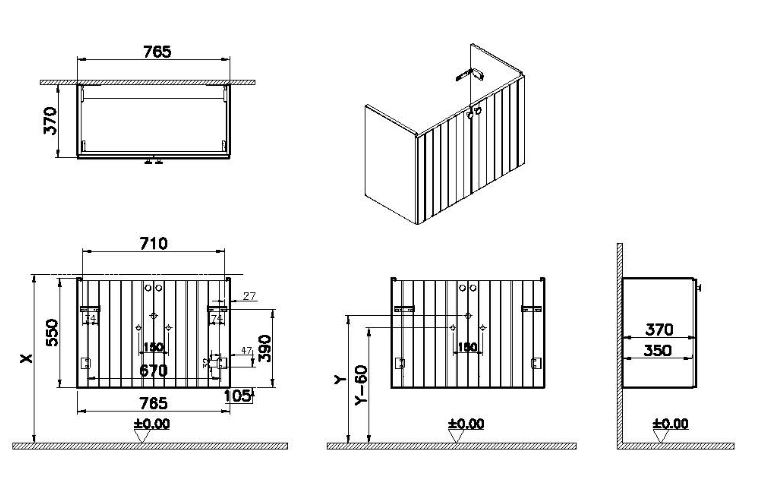 Vitra - Root Groove - Compact Furniture Unit, 2 Door, 800mm (Basin not included) - Image 5