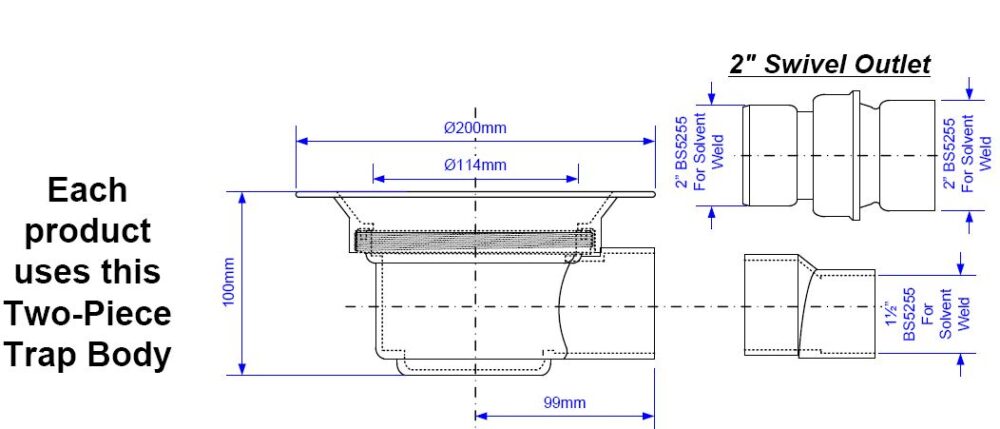 Contour - TSG52 Gravity Waste - 08GT52-S With Stainless Steel Adaptor for Floor Tiles - Image 2