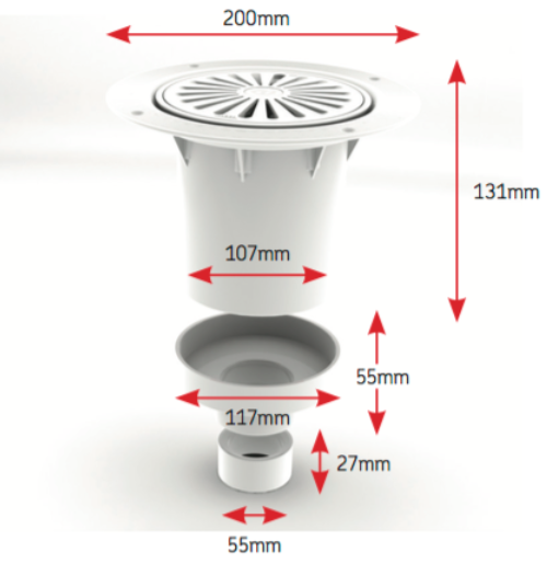 AKW - TF75 Bottom Outlet Waste with Tile Adapter (25408 & LB00171) - Image 2