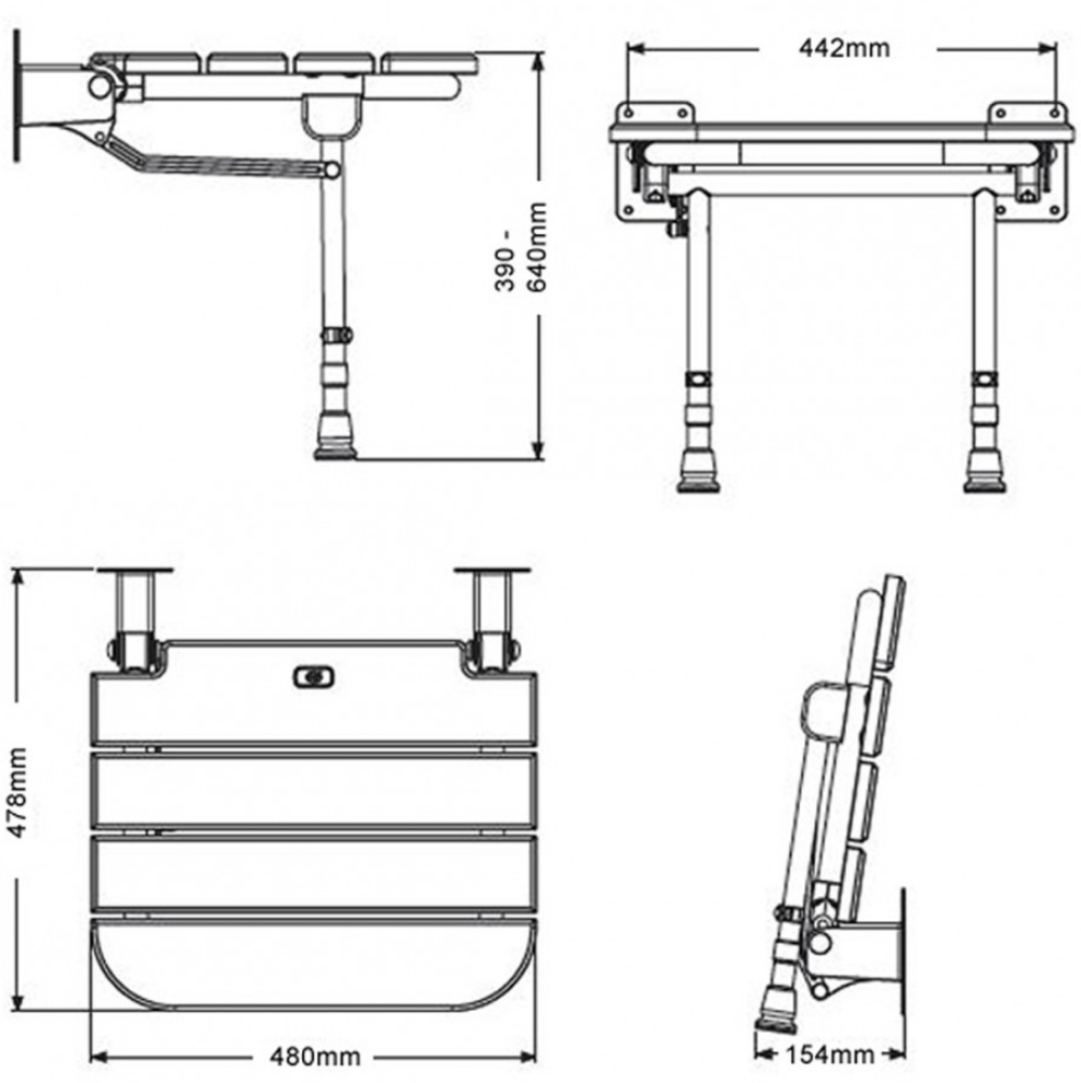 AKW - Fold Up Wooden Slatted Seat with Support Legs (04030) - Image 2