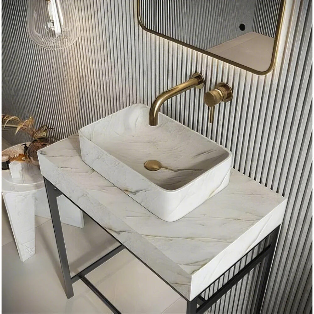 Scudo - Sanctuary - Rectangular White Marble Basin, 420mm (Venato / Arabescato)