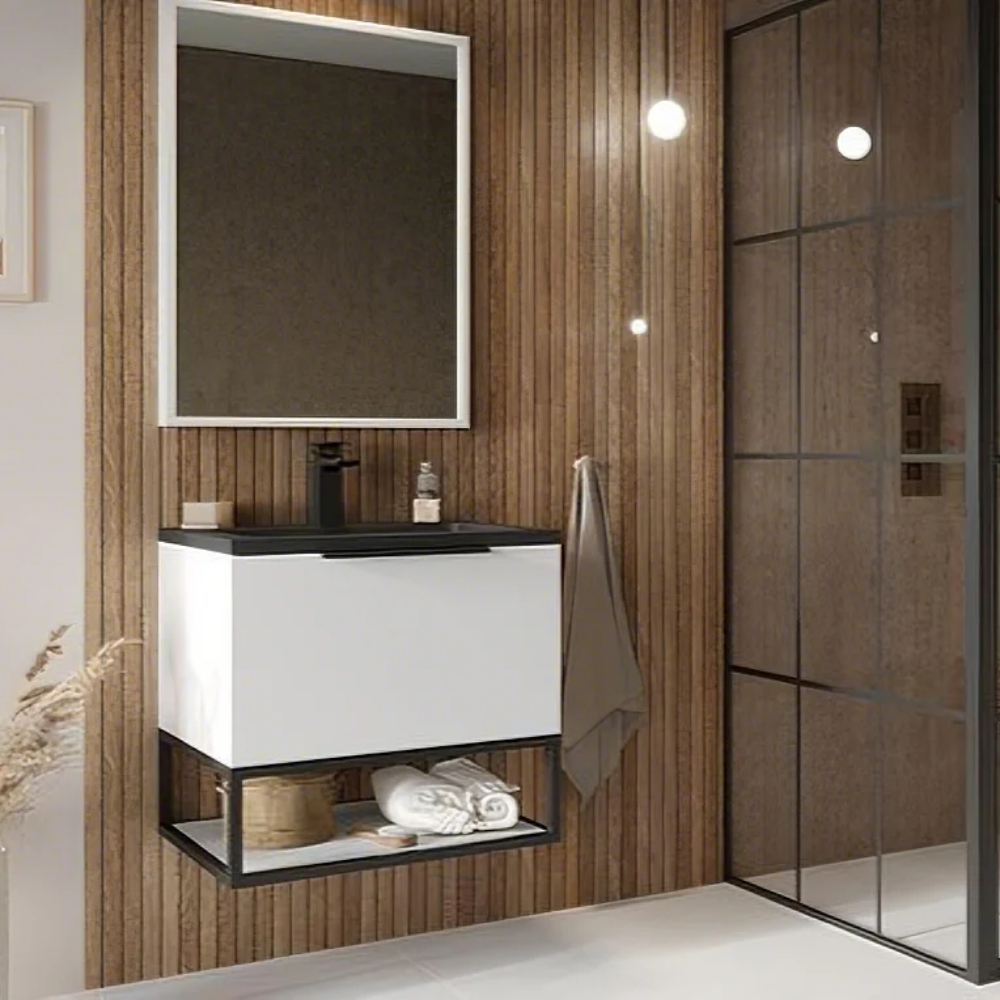 Scudo - AMBIENCE - Optional BRASS / BLACK Frame with Dual Colour Shelf [(600 / 800) x 480 x 200mm]