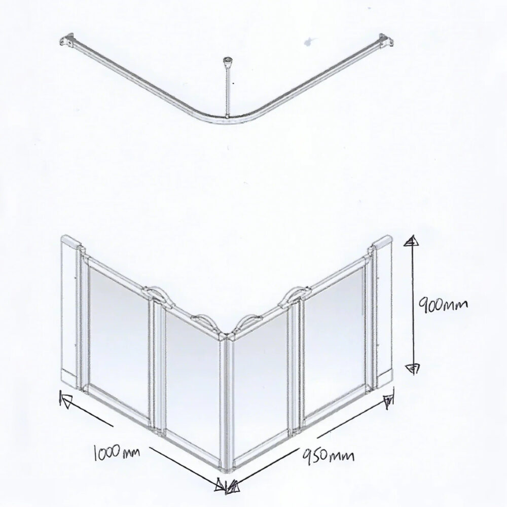 OPTION EW - Special Order Only - NO RETURNS - 1000mm x 950mm x 900mm High - Left Hand - 2 Curtains