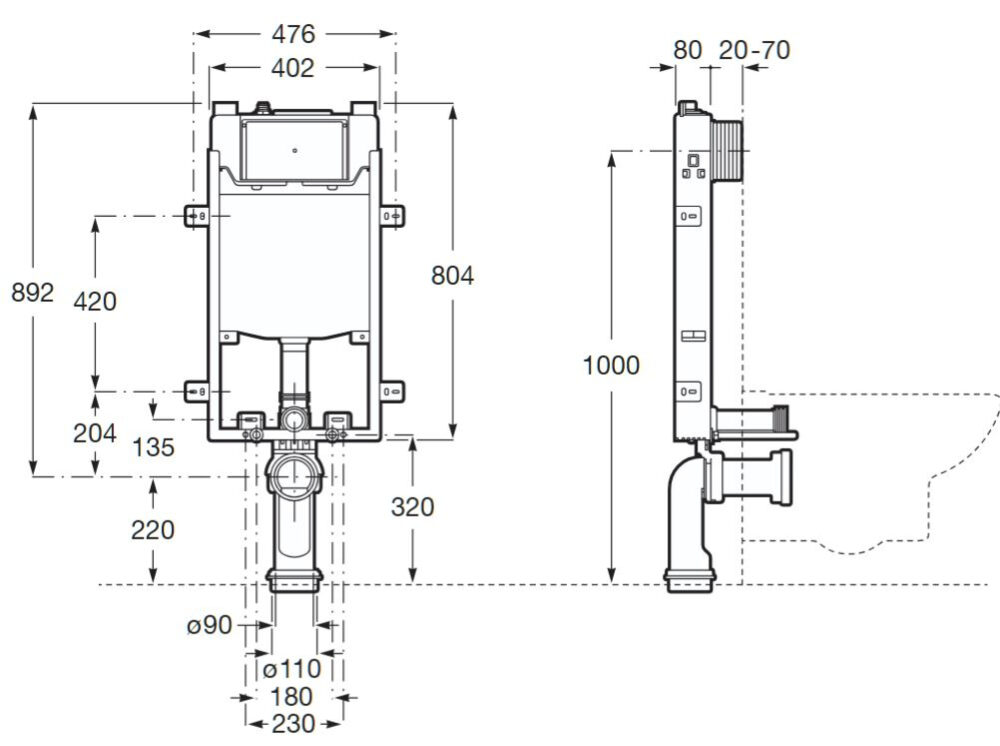 Roca - IN-WALL - Duplo ONE - Compact Depth Concealed Cistern for Solid Wall Installation - Image 2